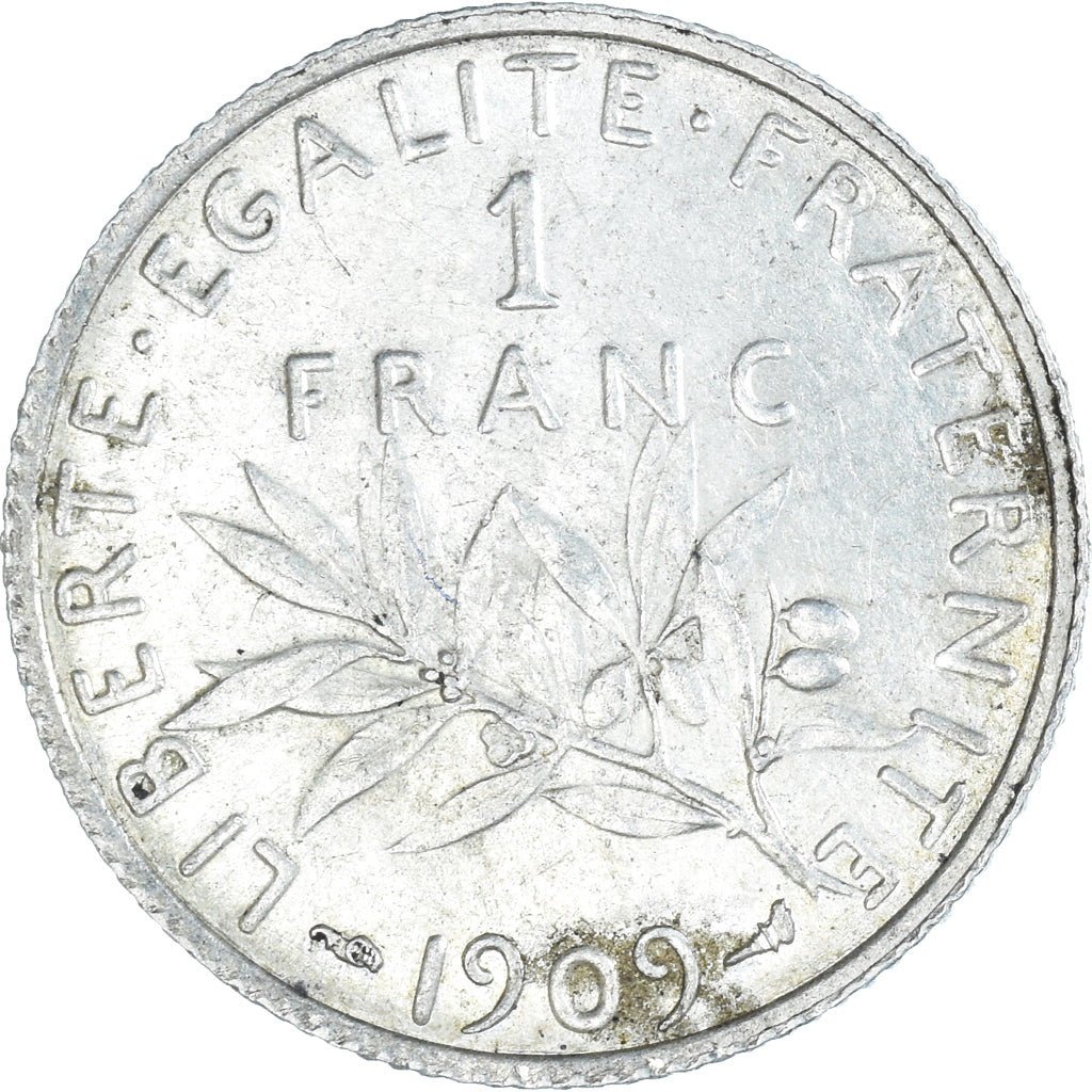 Coin, France, Semeuse, Franc, 1909, Paris, AU(50-53), Silver, KM:844.1