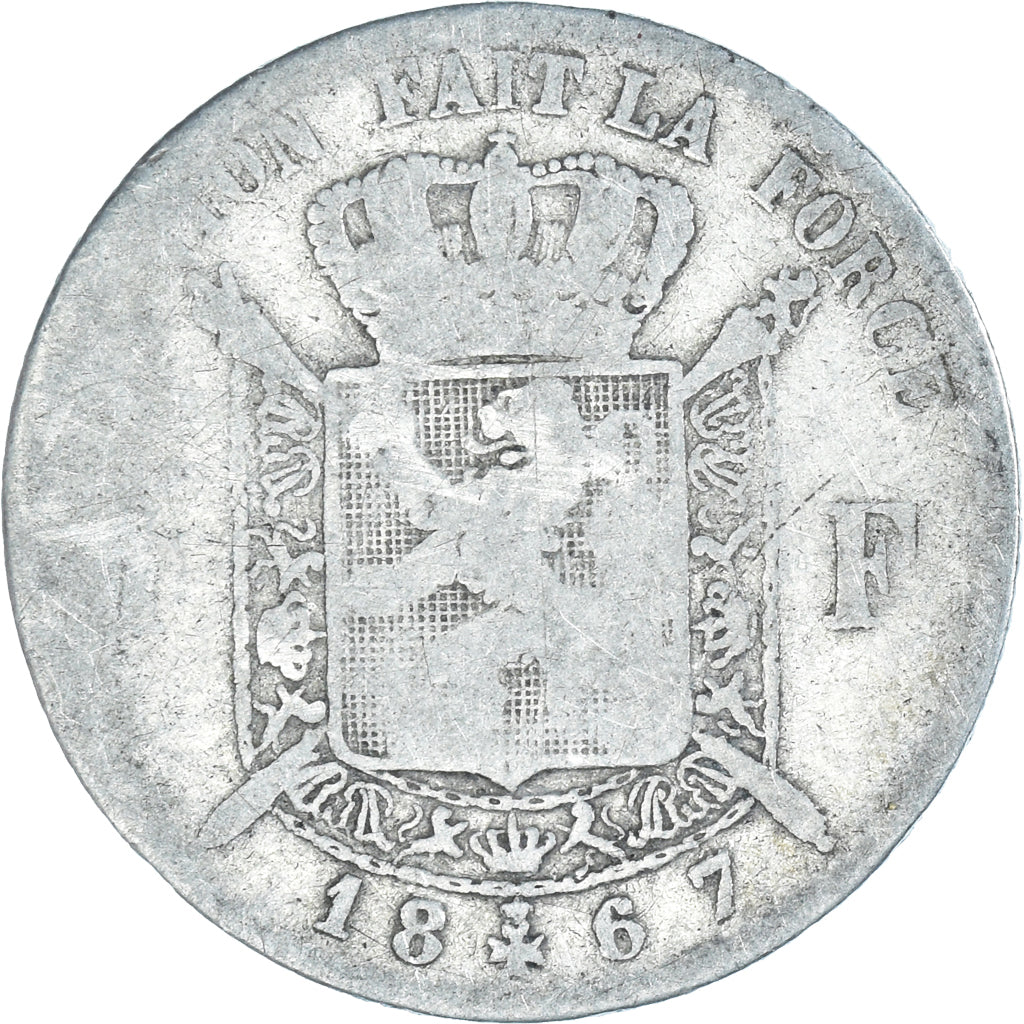 Coin, Belgium, Leopold II, Franc, 1867, Brussels, F(12-15), Silver, KM:28.1