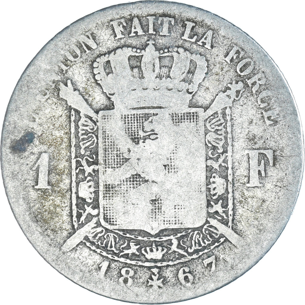 Coin, Belgium, Leopold II, Franc, 1867, Brussels, F(12-15), Silver, KM:28.1