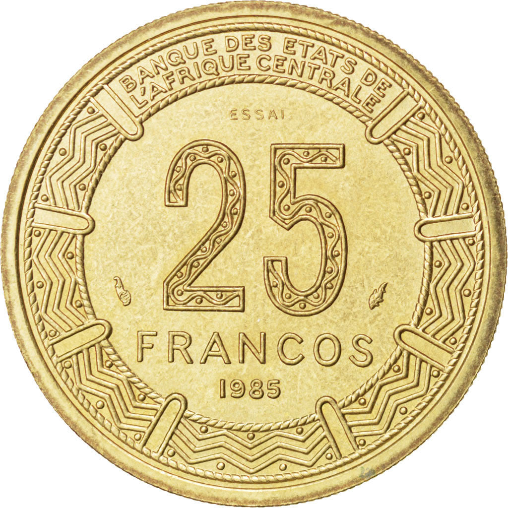 EQUATORIAL GUINEA, 25 Francos, 1985, KM #E29, AU(55-58), Aluminum-Bronze, 8.05