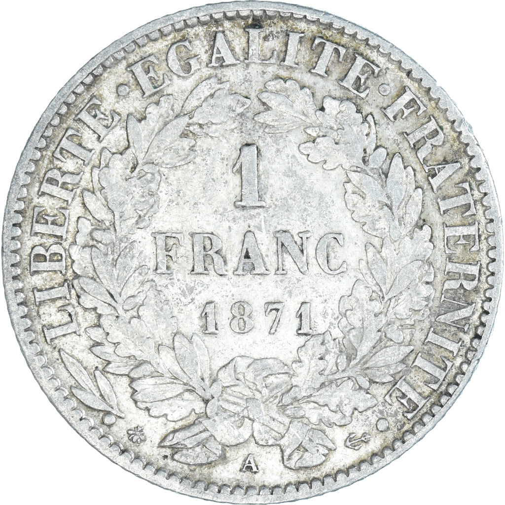Coin, France, Cérès, Franc, 1871, Paris, AU(50-53), Silver, KM:822.1