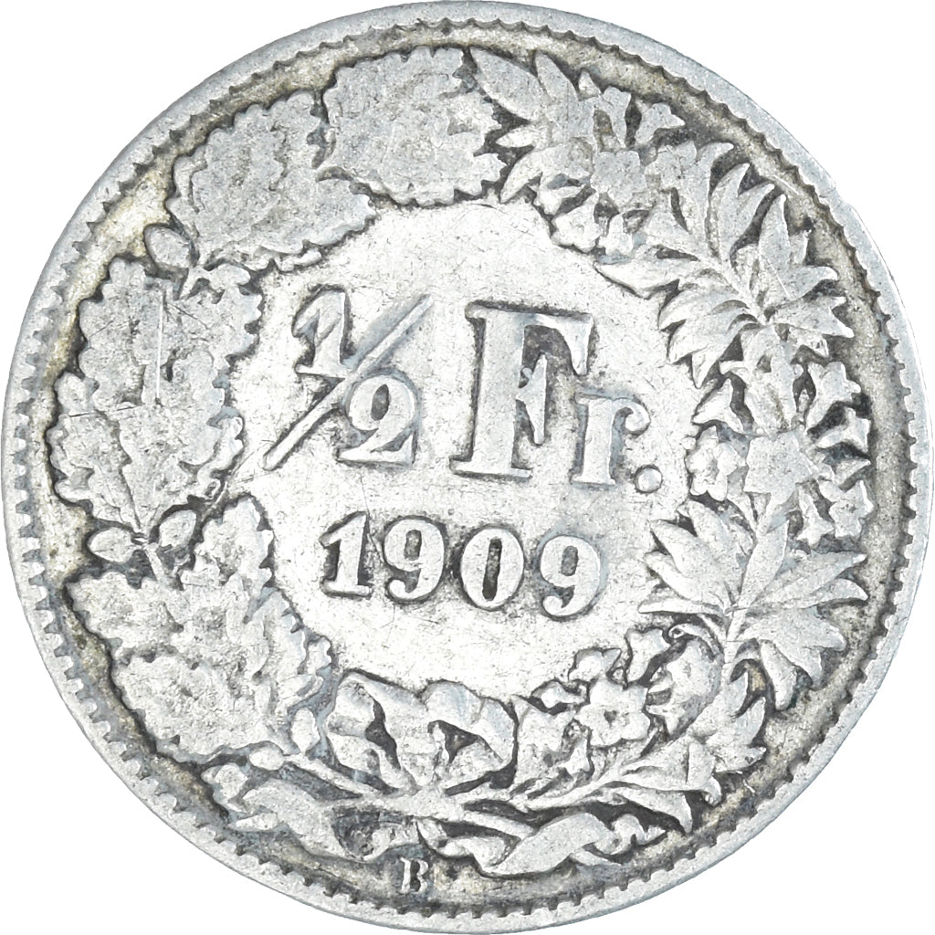 Coin, Switzerland, 1/2 Franc, 1909, Bern, VF(30-35), Silver, KM:23