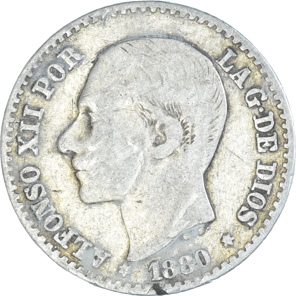 Coin, Spain, Alfonso XII, 50 Centimos, 1880, Madrid, VF(20-25), Silver, KM:685