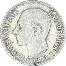 Coin, Spain, Alfonso XII, 50 Centimos, 1880, Madrid, VF(20-25), Silver, KM:685