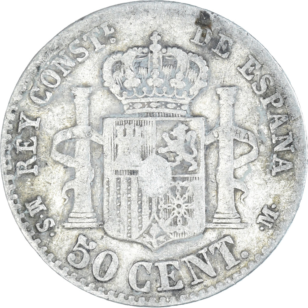 Coin, Spain, Alfonso XII, 50 Centimos, 1880, Madrid, VF(20-25), Silver, KM:685