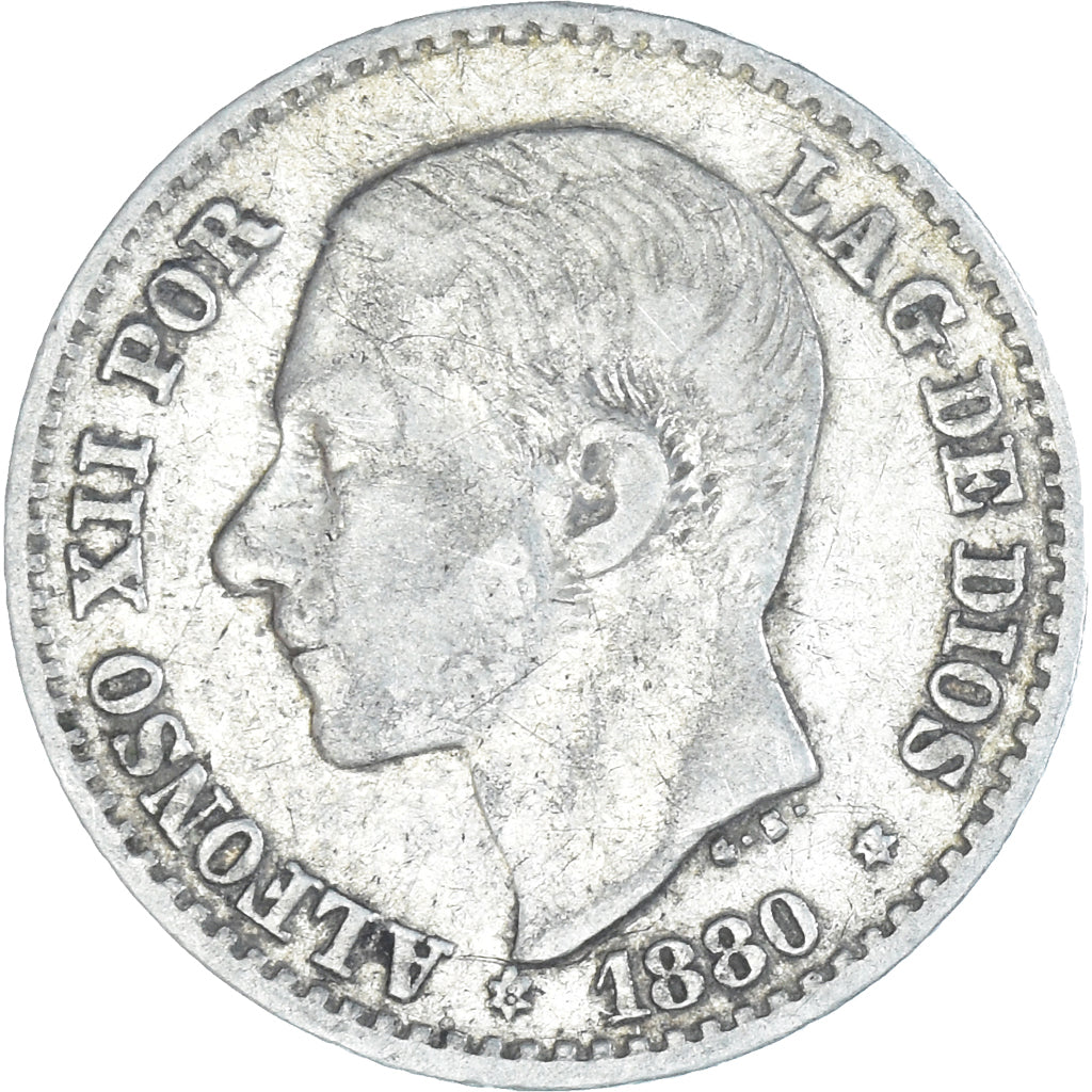 Coin, Spain, Alfonso XII, 50 Centimos, 1880, Madrid, VF(30-35), Silver, KM:685