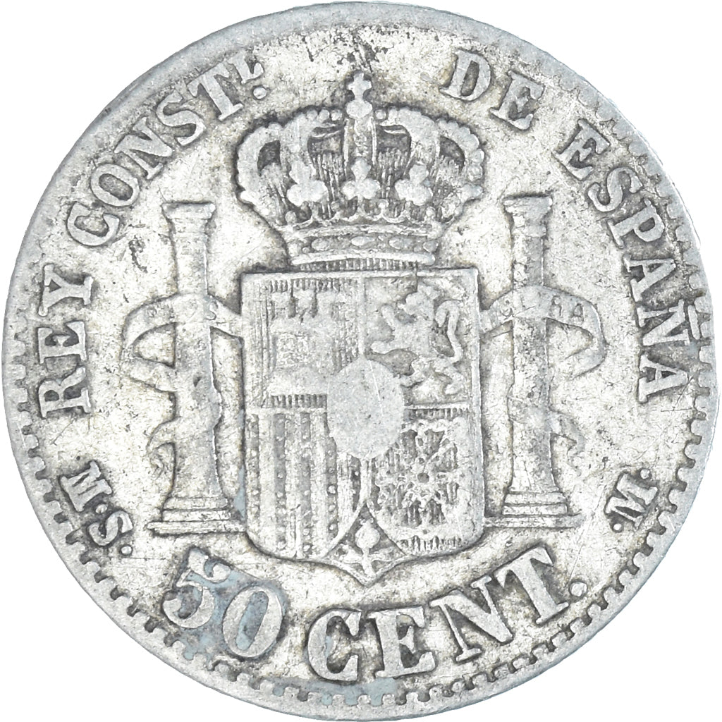 Coin, Spain, Alfonso XII, 50 Centimos, 1880, Madrid, VF(30-35), Silver, KM:685