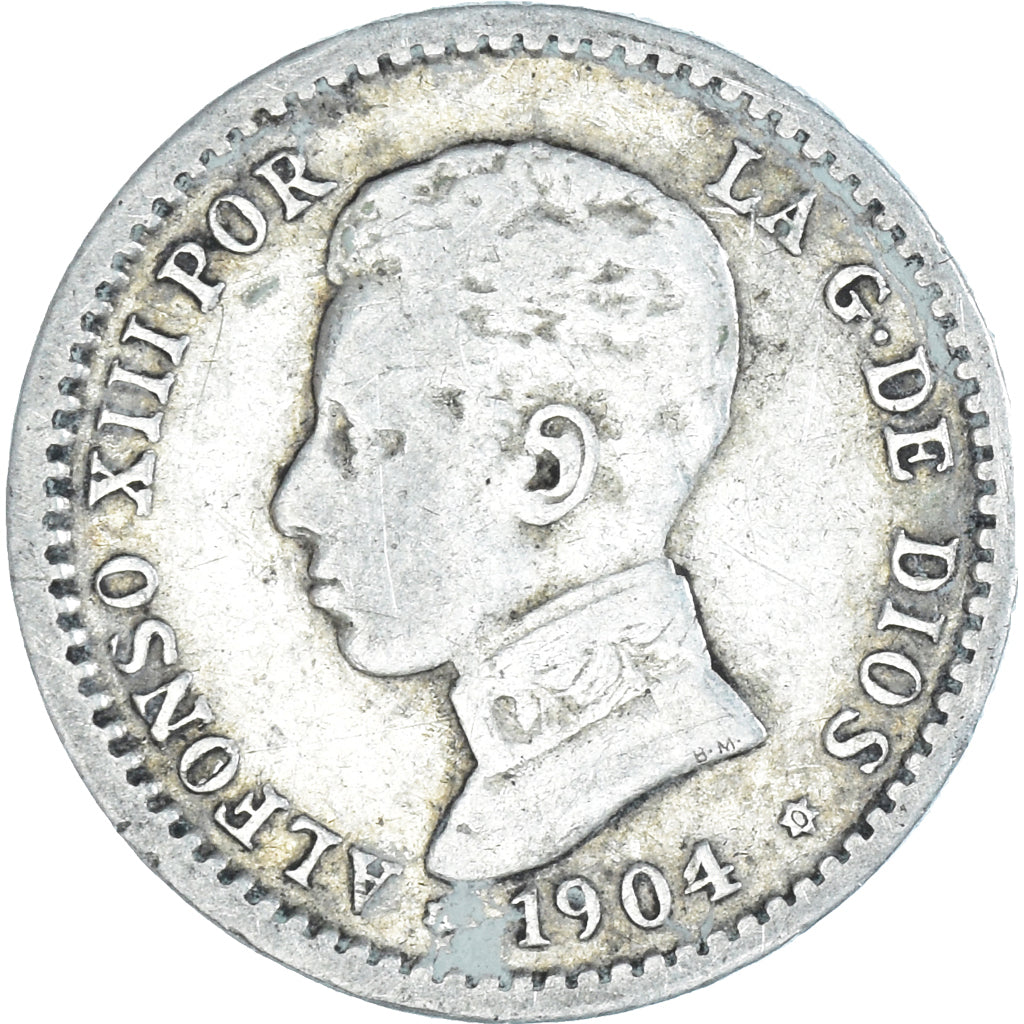 Moneda, España, Alfonso XIII, 50 Centimos, 1904 (10), BC+, Plata, KM:723