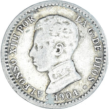 Moneda, España, Alfonso XIII, 50 Centimos, 1904 (10), BC+, Plata, KM:723
