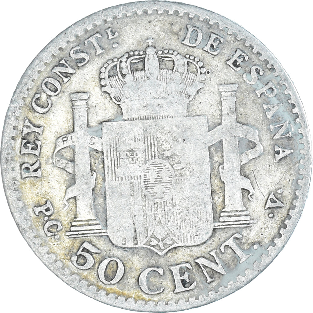 Moneda, España, Alfonso XIII, 50 Centimos, 1904 (10), BC+, Plata, KM:723