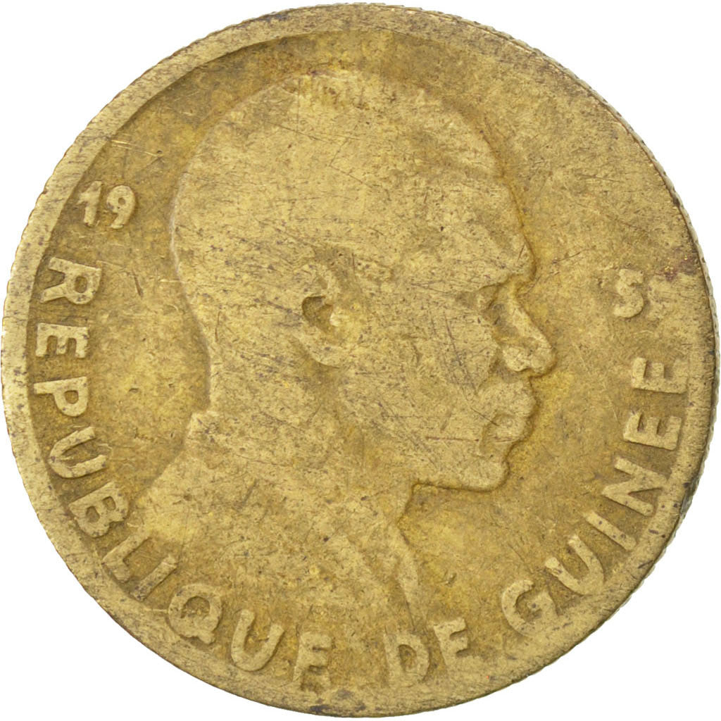 GUINEA, 5 Francs, 1959, KM #1, F(12-15), Aluminum-Bronze, 2.91