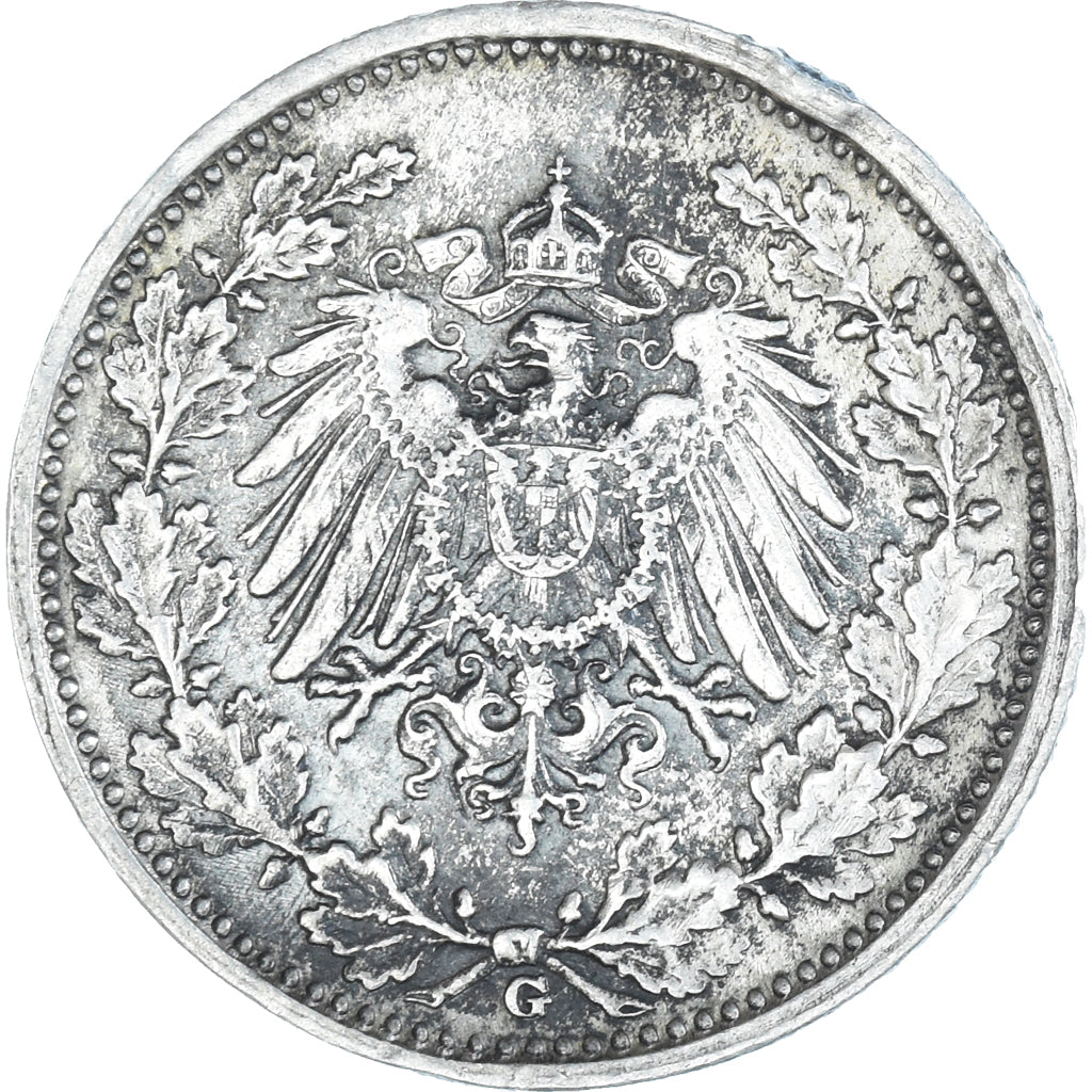 Coin, GERMANY - EMPIRE, 1/2 Mark, 1918, Karlsruhe, EF(40-45), Silver, KM:17