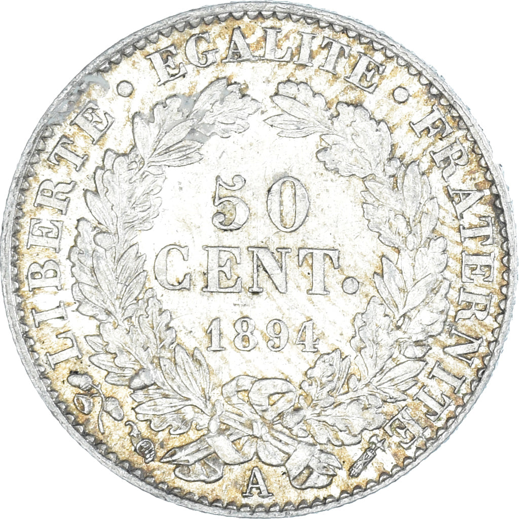 Moneta, Francja, Cérès, 50 Centimes, 1894, Paris, MS(60-62), Srebro, KM:834.1