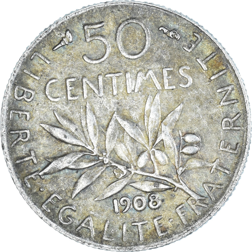 Münze, Frankreich, Semeuse, 50 Centimes, 1908, Paris, SS, Silber, KM:854