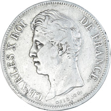 Moeda, França, Charles X, 5 Francs, 1827, Lille, VF(30-35), Prata, KM:728.13