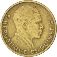 GUINEA, 5 Francs, 1959, KM #1, VF(20-25), Aluminum-Bronze, 2.96