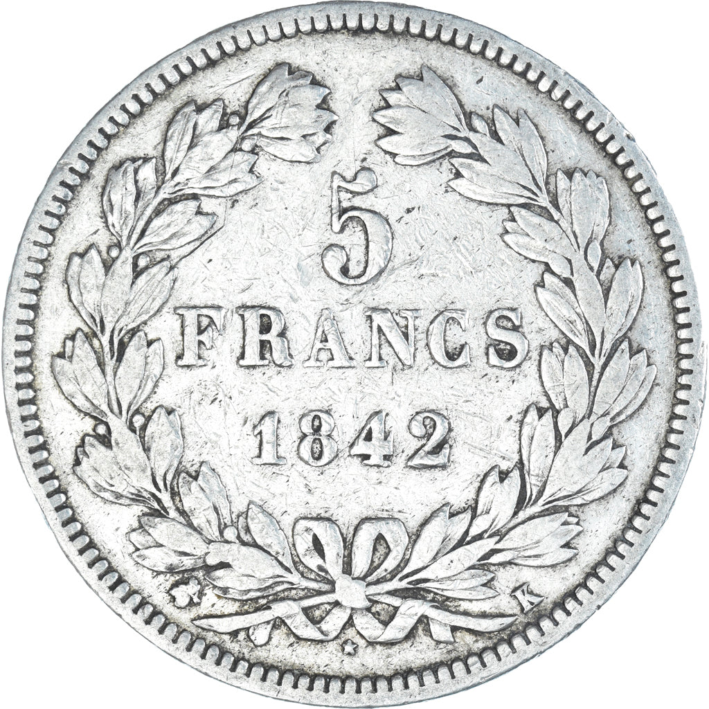 Münze, Frankreich, Louis-Philippe, 5 Francs, 1842, Bordeaux, S, Silber