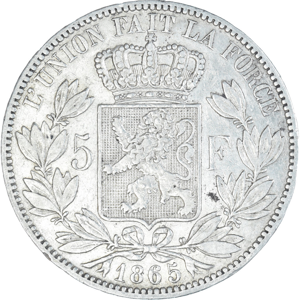 Moneta, Belgio, Leopold I, 5 Francs, 5 Frank, 1865, MB+, Argento, KM:17