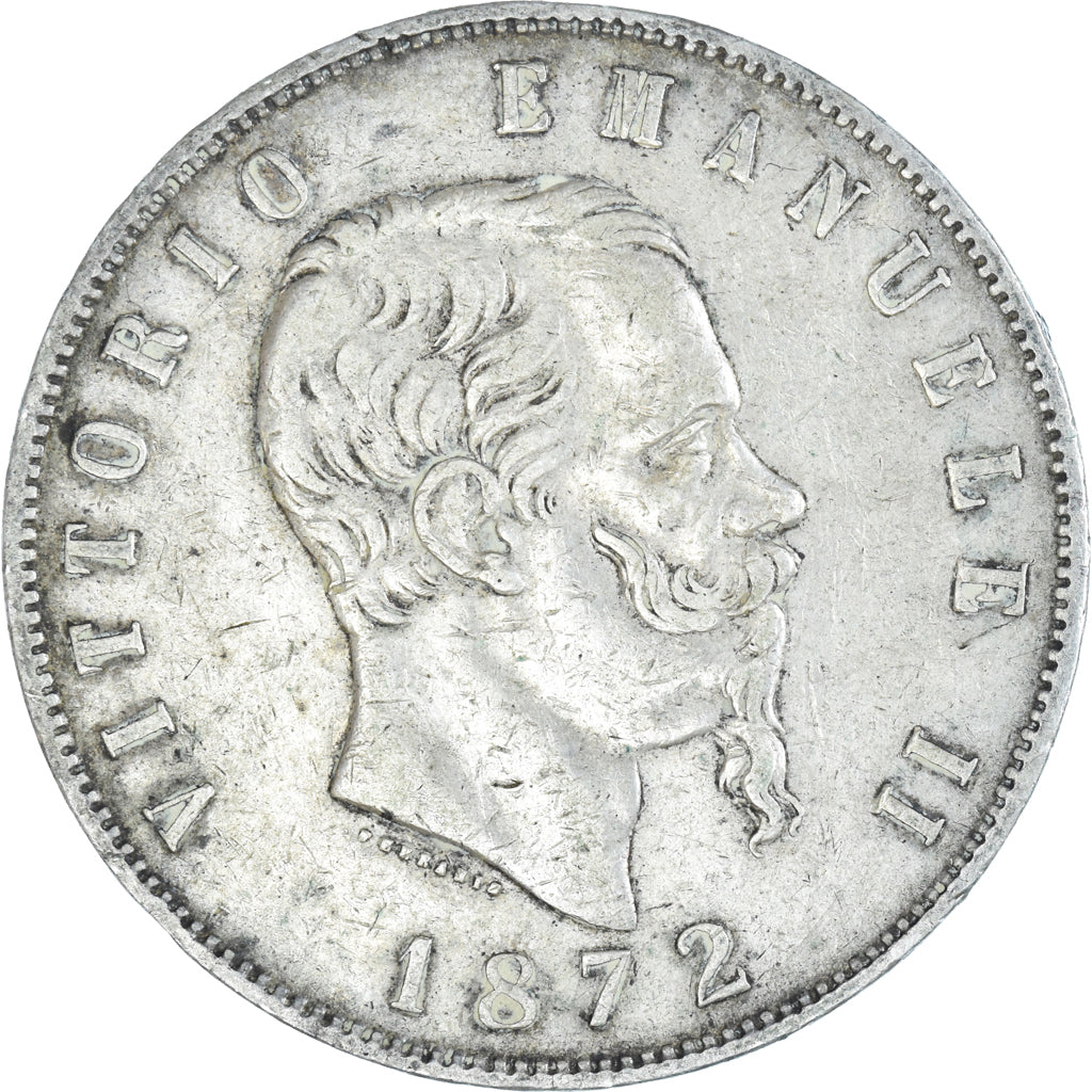 Coin, Italy, Vittorio Emanuele II, 5 Lire, 1872, Milan, VF(30-35), Silver