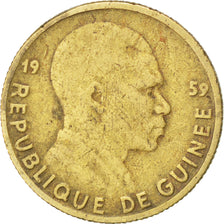 GUINEA, 5 Francs, 1959, KM #1, VF(20-25), Aluminum-Bronze, 3.06