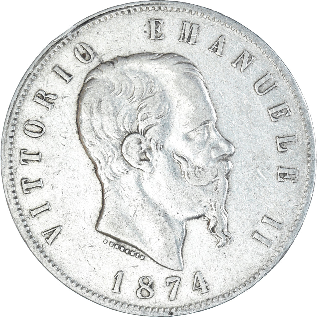 Coin, Italy, Vittorio Emanuele II, 5 Lire, 1874, Milan, VF(30-35), Silver