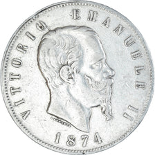 Coin, Italy, Vittorio Emanuele II, 5 Lire, 1874, Milan, VF(30-35), Silver