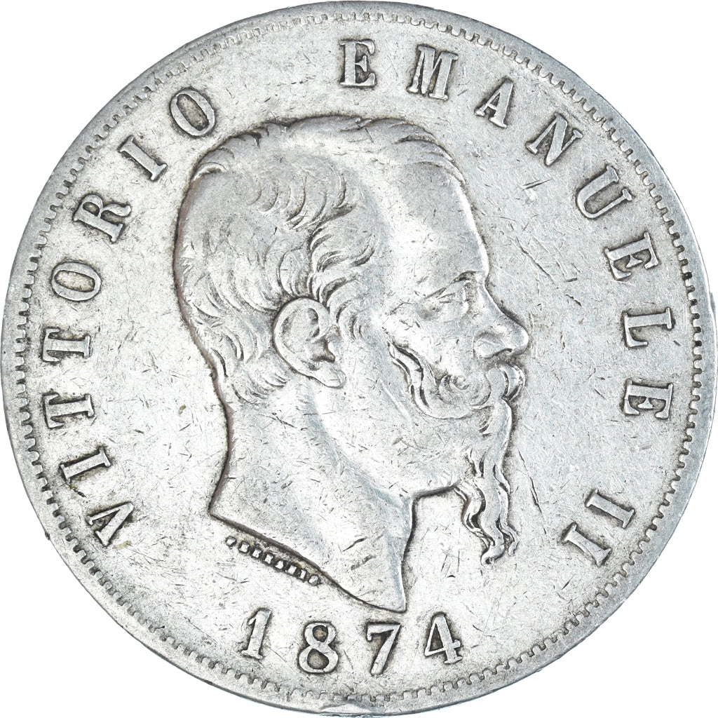 Coin, Italy, Vittorio Emanuele II, 5 Lire, 1874, Milan, VF(30-35), Silver