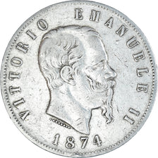 Coin, Italy, Vittorio Emanuele II, 5 Lire, 1874, Milan, VF(30-35), Silver
