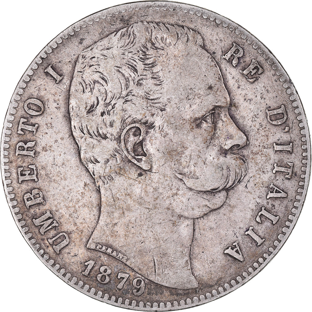 Coin, Italy, Umberto I, 5 Lire, 1879, Rome, VF(30-35), Silver, KM:20
