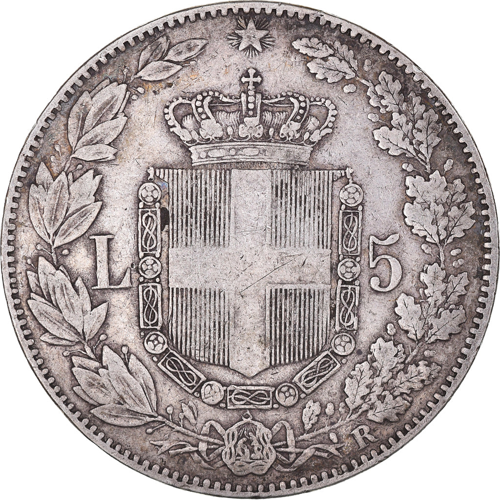 Coin, Italy, Umberto I, 5 Lire, 1879, Rome, VF(30-35), Silver, KM:20