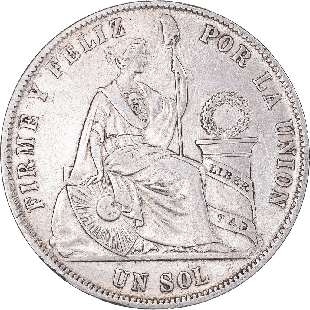 Coin, Peru, SOUTH PERU, Sol, 1872, Lima, EF(40-45), Silver, KM:196.3