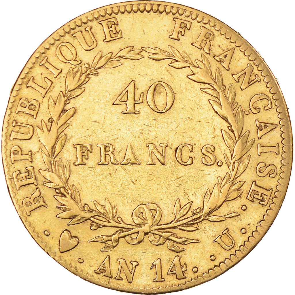 Moeda, França, Napoléon I, 40 Francs, AN 14, Torino, VF(30-35), Dourado