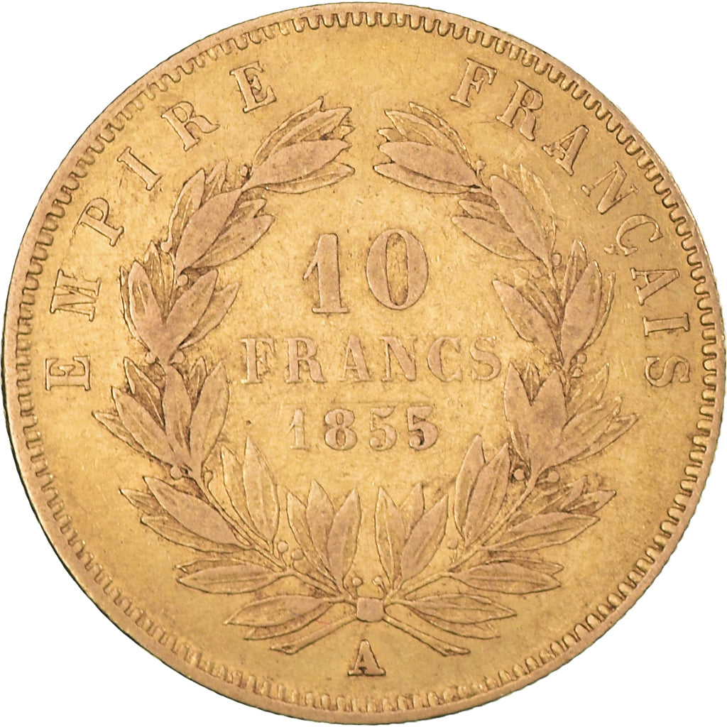 Moneta, Francia, Napoleon III, 10 Francs, 1855, Paris, MB+, Oro, KM:784.3