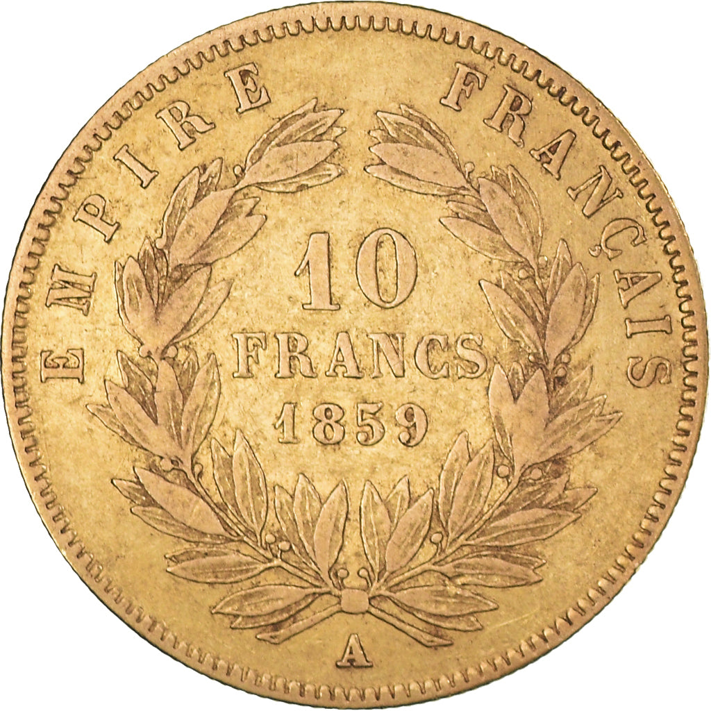 Münze, Frankreich, Napoleon III, 10 Francs, 1859, Paris, SS, Gold, KM:784.3