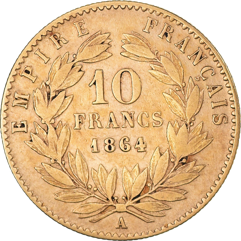 Munten, Frankrijk, Napoleon III, 10 Francs, 1864, Paris, FR+, Goud, KM:800.1
