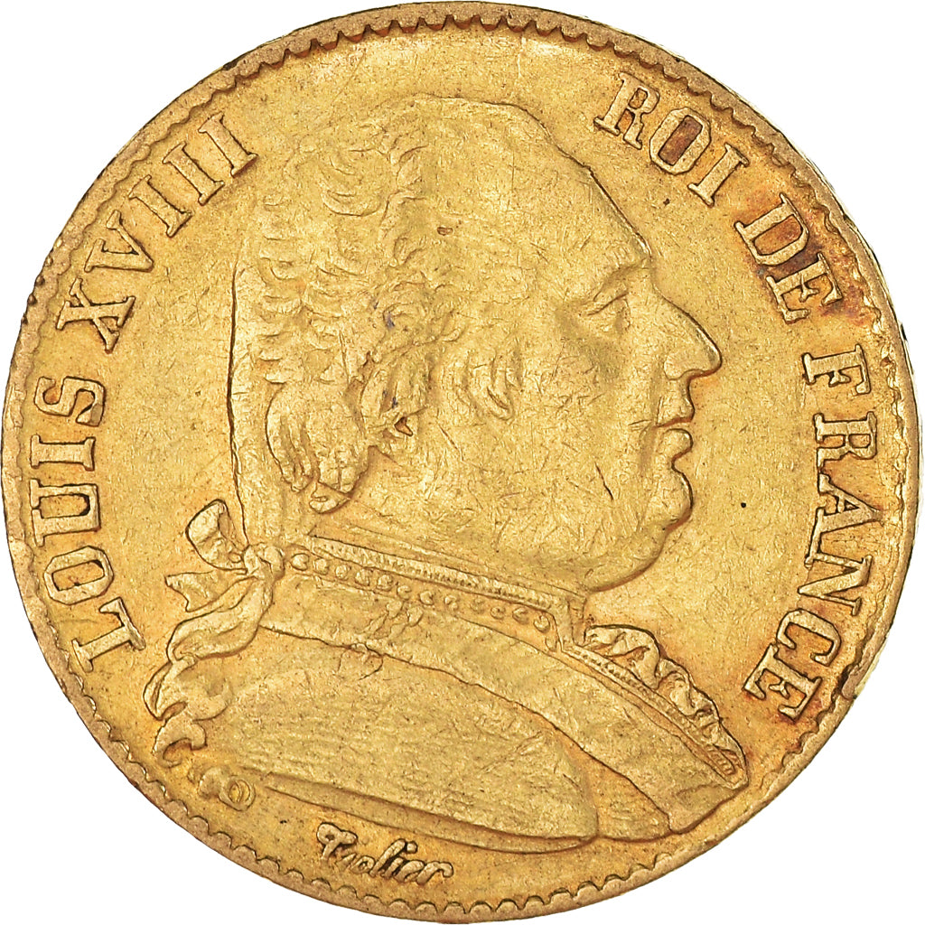 Moneta, Francja, Louis XVIII, 20 Francs, 1815, Paris, EF(40-45), Złoto