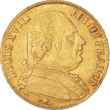 Moneta, Francja, Louis XVIII, 20 Francs, 1815, Paris, EF(40-45), Złoto