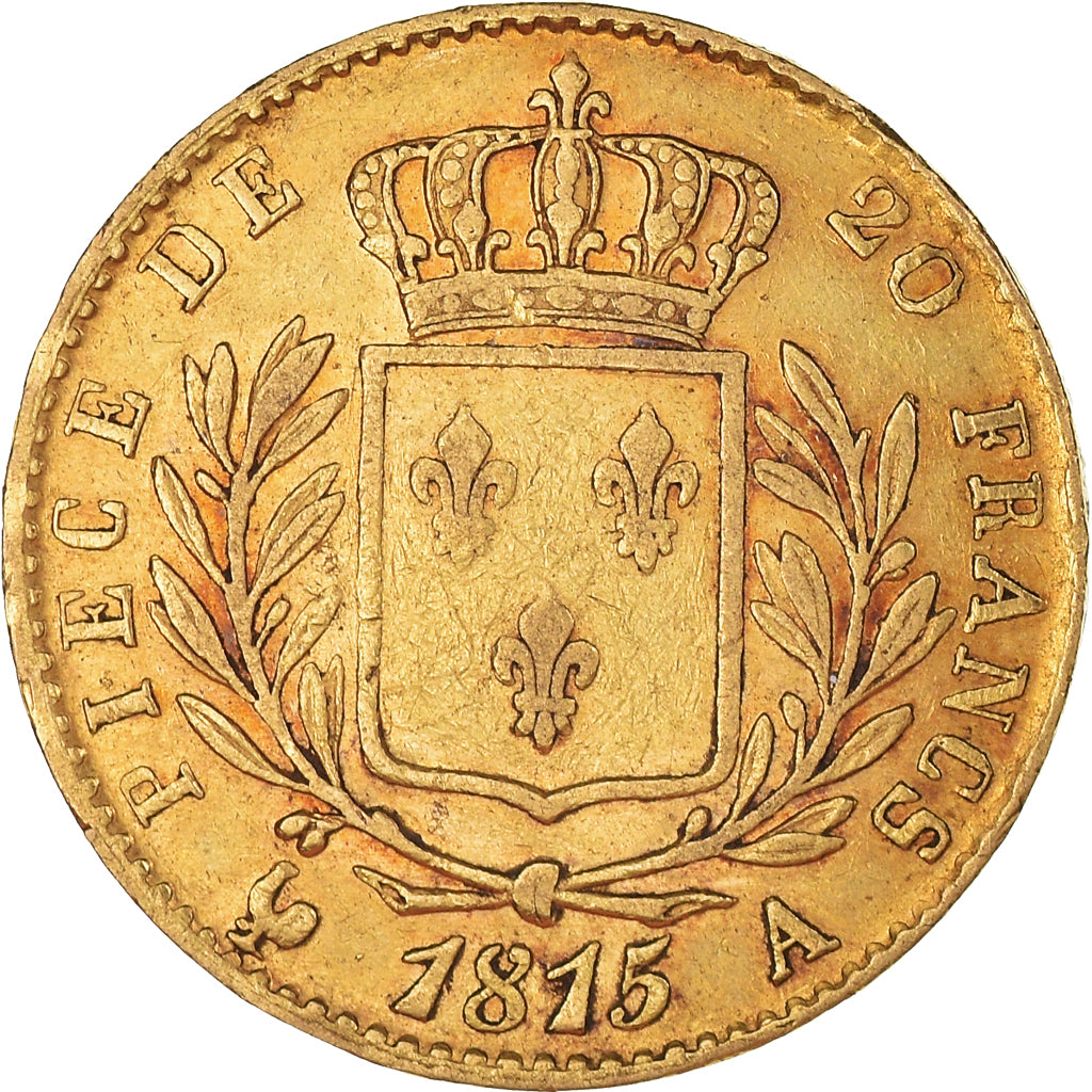 Moneta, Francja, Louis XVIII, 20 Francs, 1815, Paris, EF(40-45), Złoto