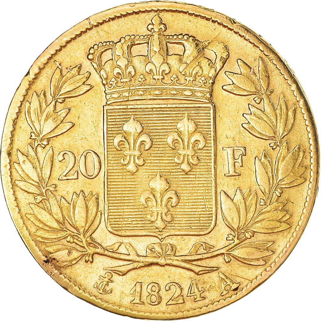 Münze, Frankreich, Louis XVIII, 20 Francs, 1824, Paris, S+, Gold, KM:712.1
