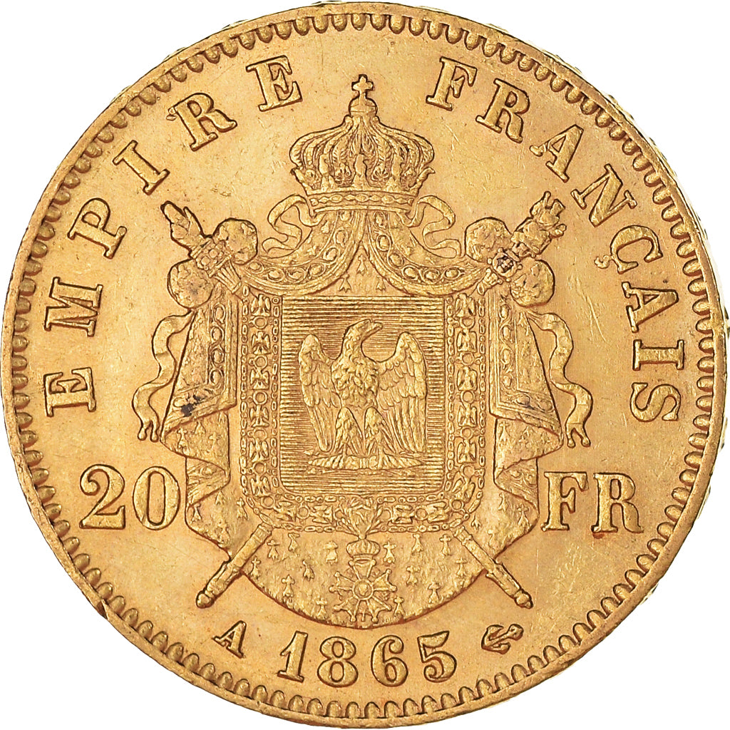 Coin, France, Napoleon III, 20 Francs, 1865, Paris, MS(60-62), Gold, KM:801.1