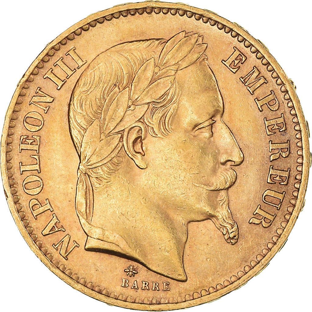 Moneta, Francia, Napoleon III, 20 Francs, 1867, Paris, SPL-, Oro, KM:801.1
