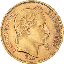Moneta, Francia, Napoleon III, 20 Francs, 1867, Paris, SPL-, Oro, KM:801.1