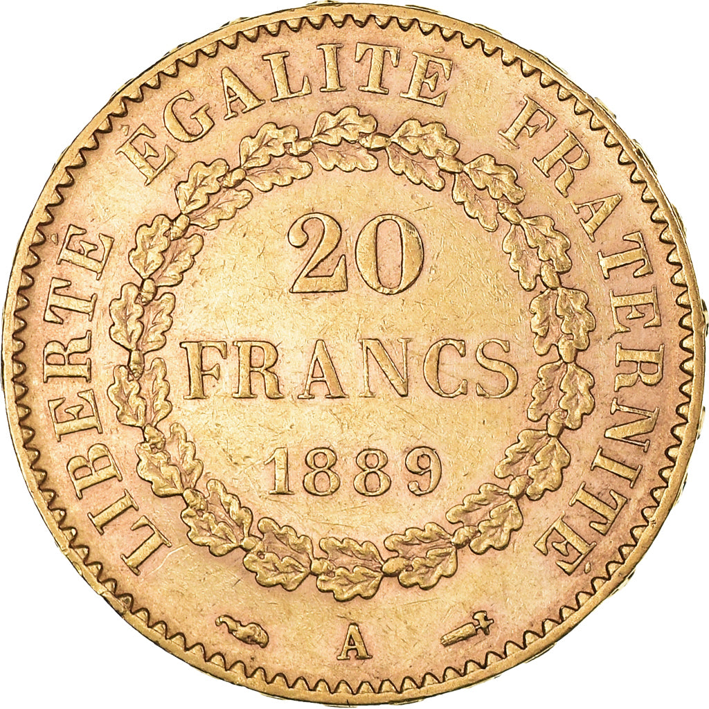 Munten, Frankrijk, Génie, 20 Francs, 1889, Paris, ZF+, Goud, KM:825