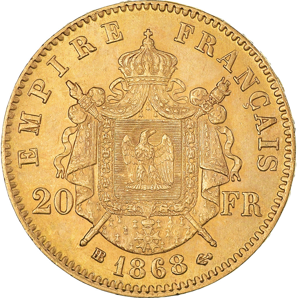 Munten, Frankrijk, Napoleon III, 20 Francs, 1868, Strasbourg, PR+, Goud