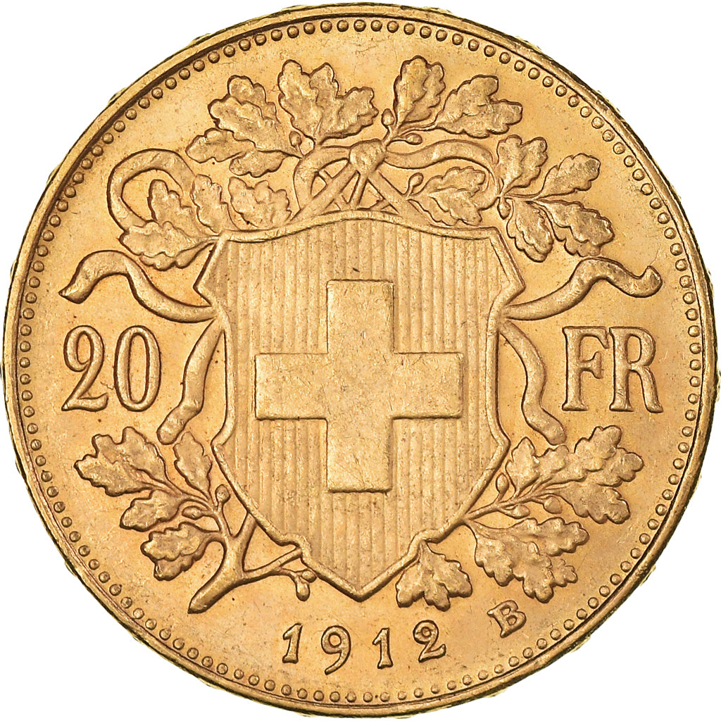 Coin, Switzerland, 20 Francs, 1912, Bern, MS(60-62), Gold, KM:35.1
