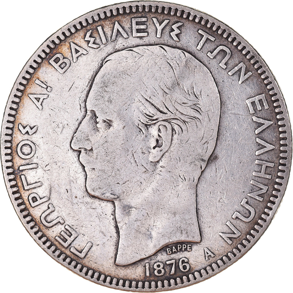 Coin, Greece, George I, 5 Drachmai, 1876, Paris, VF(30-35), Silver, KM:46
