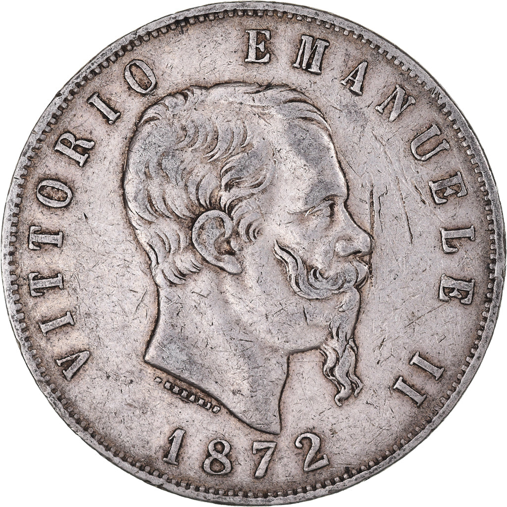 Coin, Italy, Vittorio Emanuele II, 5 Lire, 1872, Milan, VF(30-35), Silver