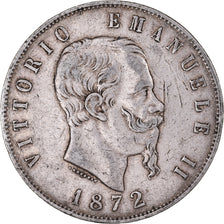 Coin, Italy, Vittorio Emanuele II, 5 Lire, 1872, Milan, VF(30-35), Silver