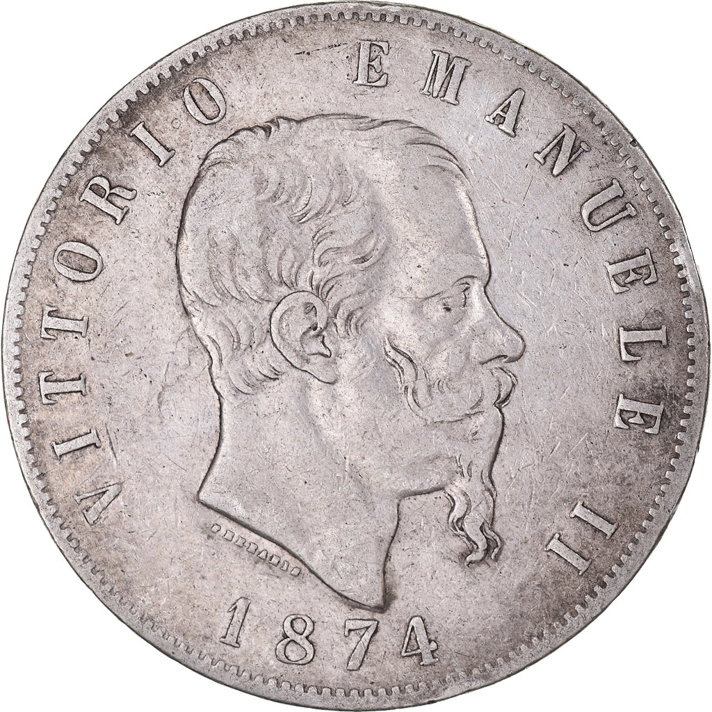 Coin, Italy, Vittorio Emanuele II, 5 Lire, 1874, Milan, VF(30-35), Silver