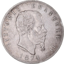 Coin, Italy, Vittorio Emanuele II, 5 Lire, 1874, Milan, VF(30-35), Silver